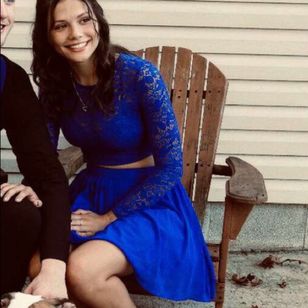 Blue laced two piece homecoming dress